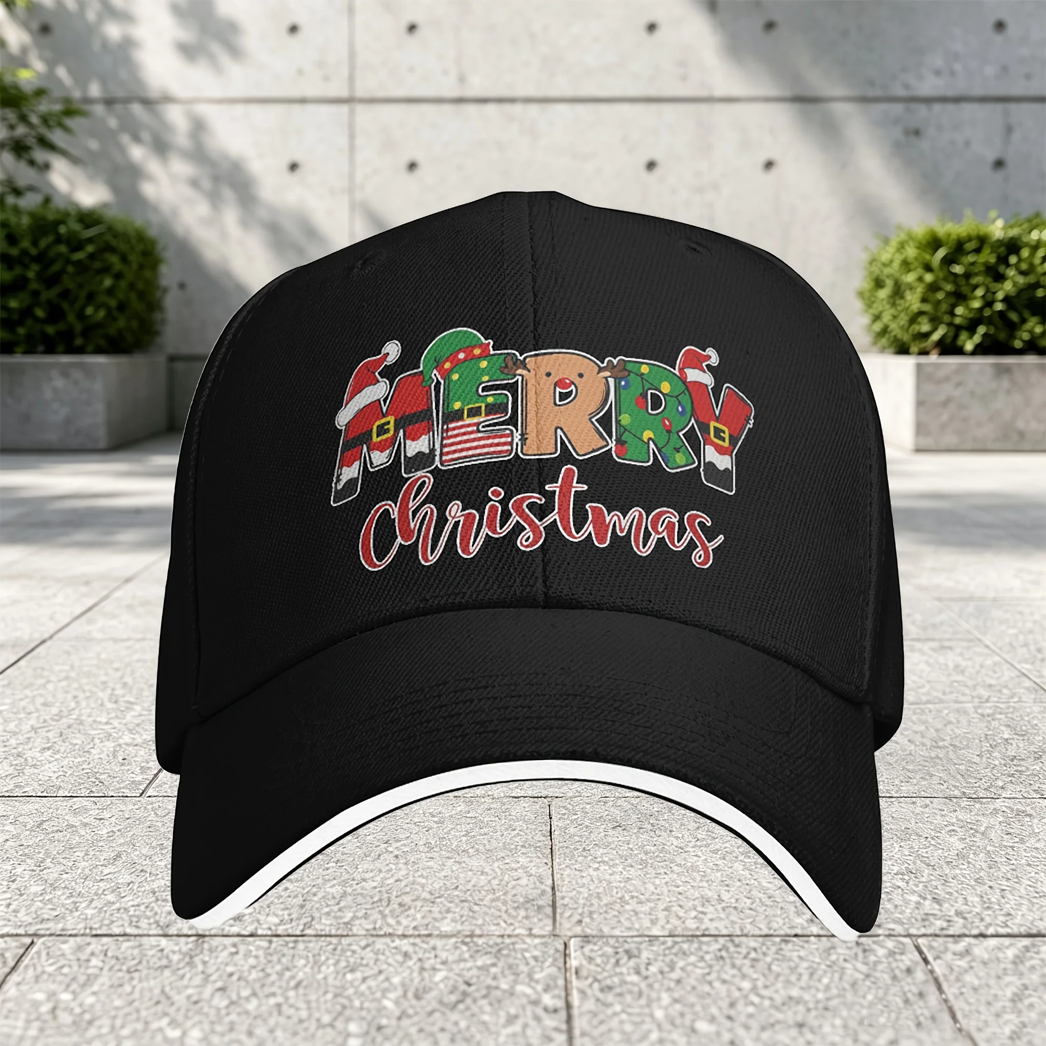 1pc Christmas Theme Printed Adjustable Sandwich Baseball Cap - Trendy Print Craft - Suitable for Outdoor Sports