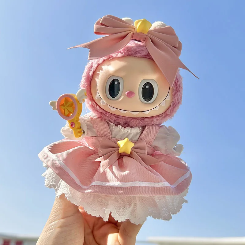 17cm Labubu Plush Doll'S Clothes Outfit Accessories For Korea Kpop Labubu Idol Doll Pink bow Skirt Labubu Clothing Accessories