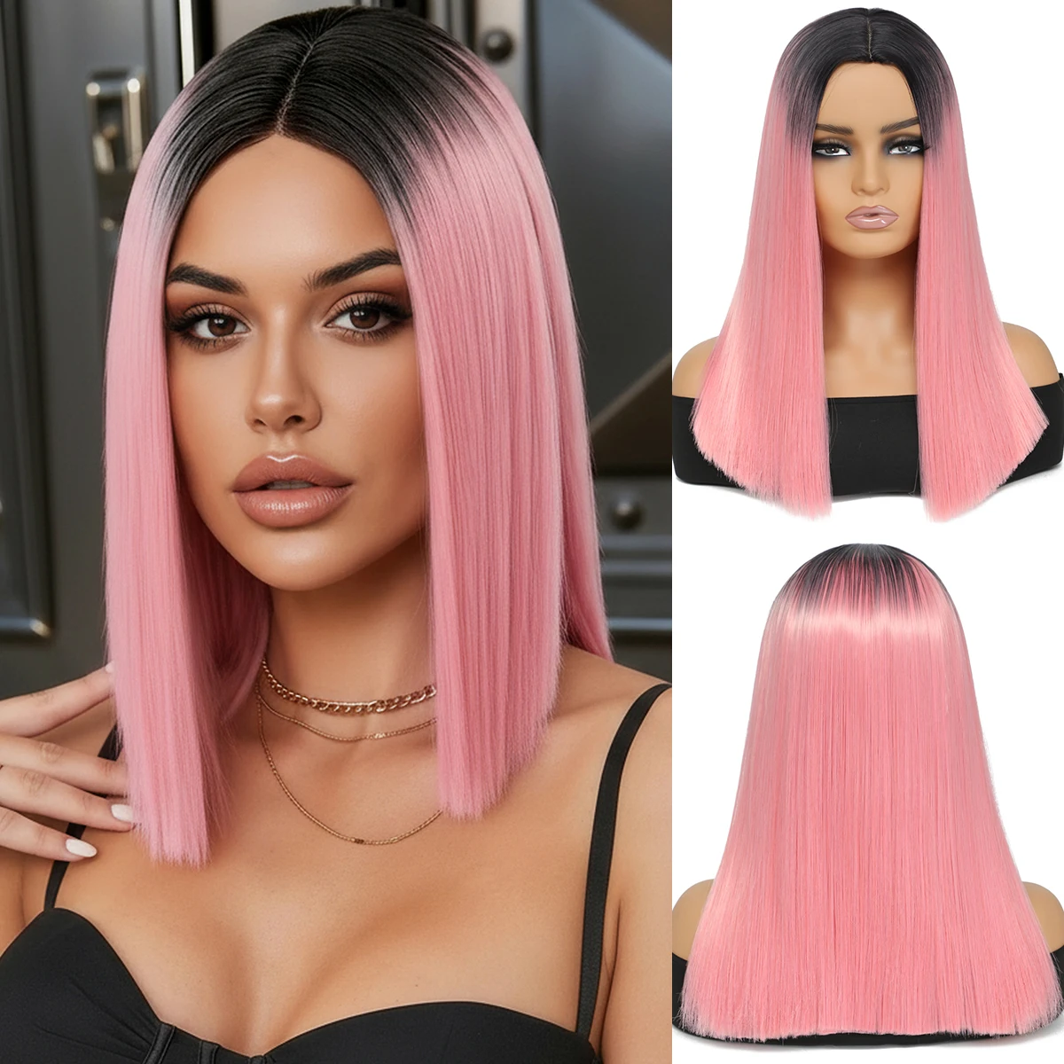 

Wig Head Cover Gradient Color Bob Head Short Straight Hair Wig Synthetic fiber wig