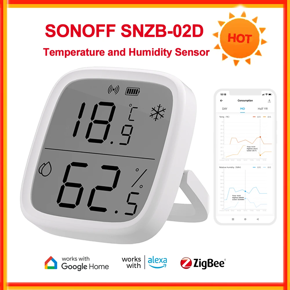 

Умный датчик температуры и влажности SONOFF SNZB-02D Zigbee LCD, Умный домашний удаленный мониторинг в режиме реального времени, быстрое обновление, ewelink