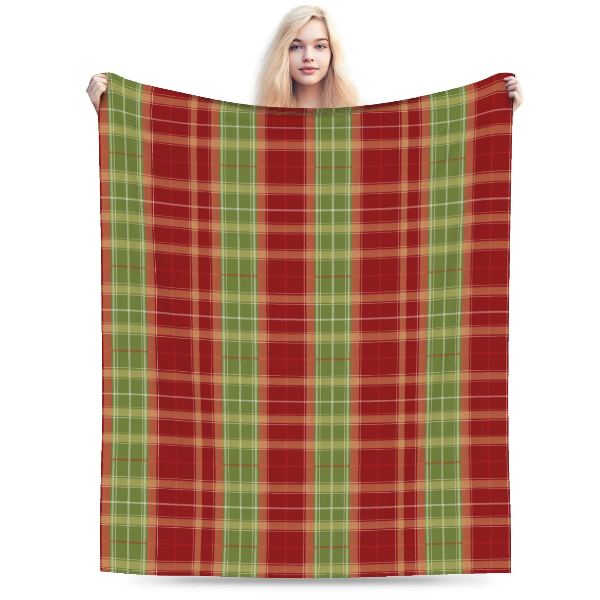 Christmas Red Green Check Tartan Plaid  Blanket Coral Fleece Plush Print  Soft Throw Blanket for Sofa Bedroom Bedspread