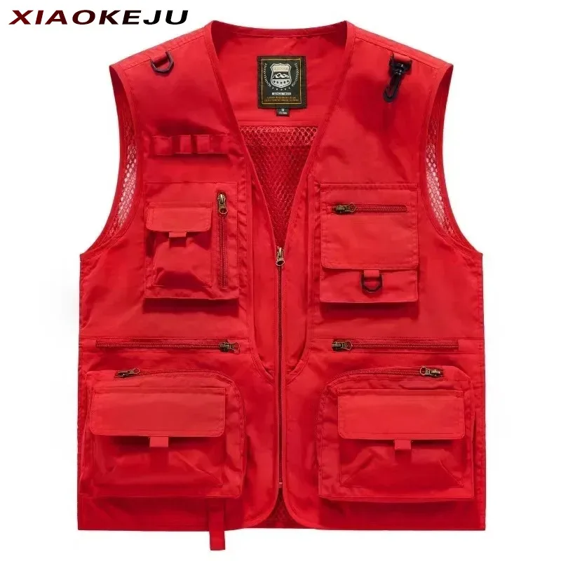 

Windbreaker Multi Pocket Vests Work Hunting Vest for Men Works Leather Waterproof Motorcyclist Sleeveless Jacket Luxury Brand