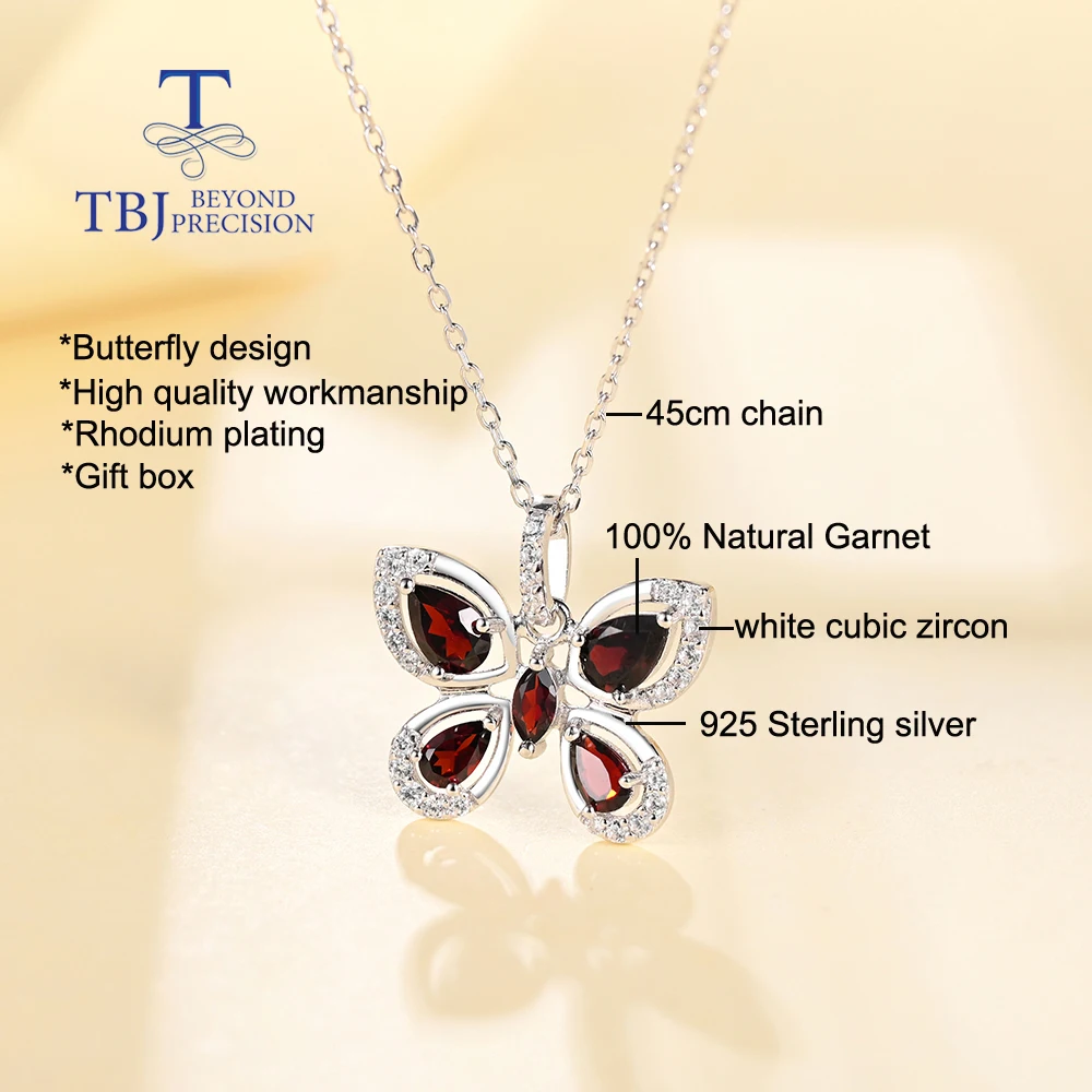 Fashion butterfly shape design Mozambique natural garnet pendant necklace new simple fine jewelry gift