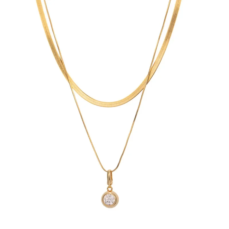 

Double Layered Necklace 1 Carat Moissanite Gold Colour Necklace Women 925 Sterling Silver