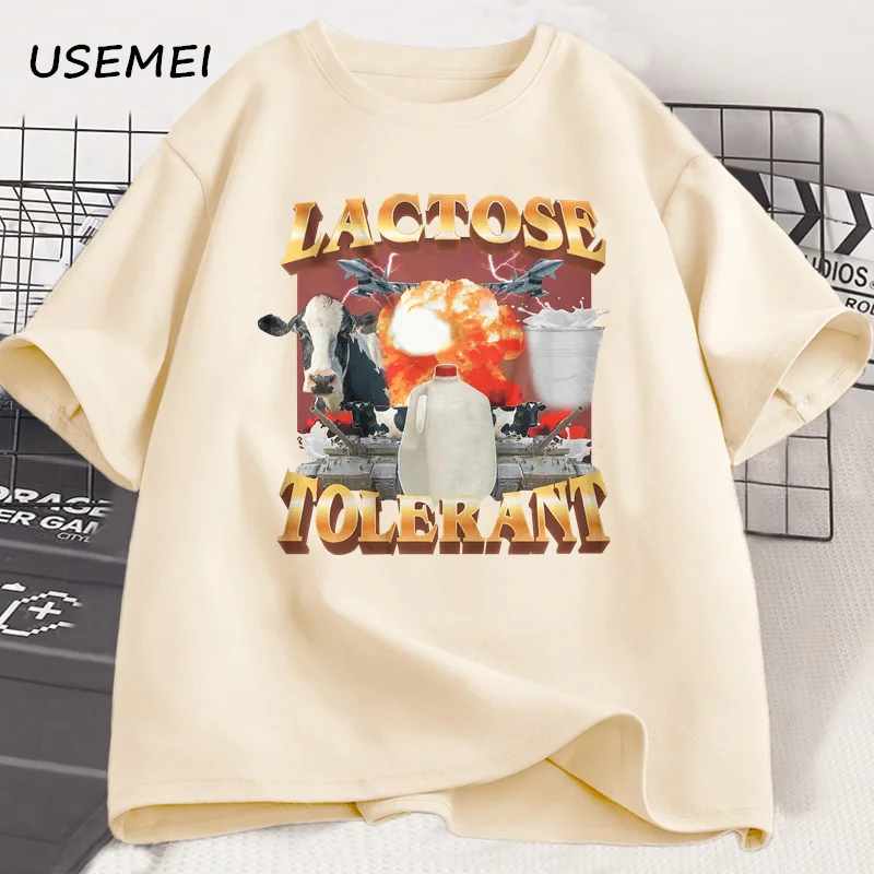 Lactose Tolerant Vintage Graphic T-Shirt for Women Men Retro Milk 90s Funny T Shirts Y2k Clothes Unisex Baggy Tees Streetwear