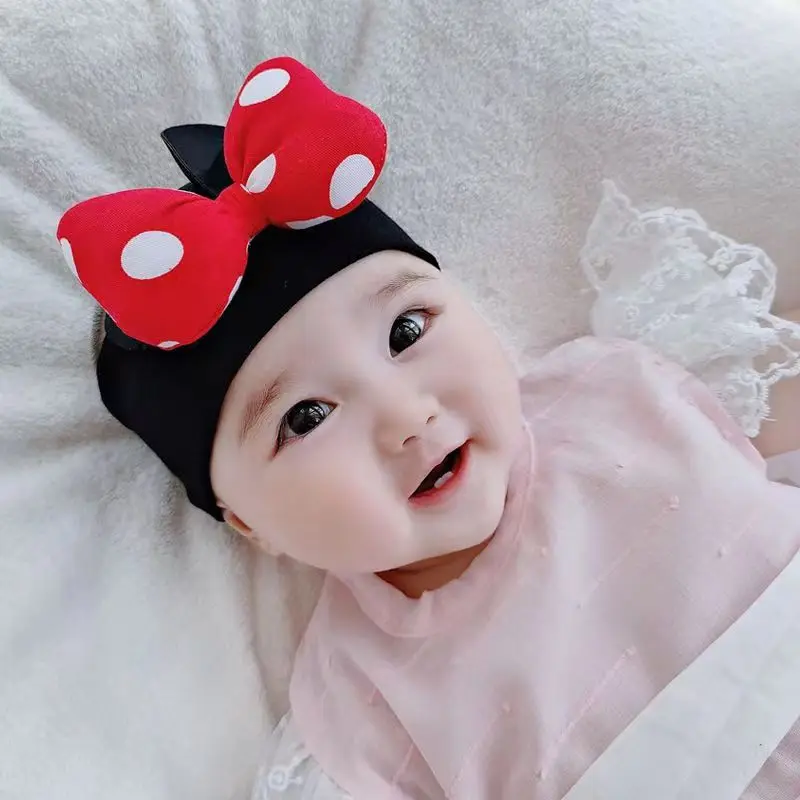 Disney Minnie Mouse Cartoon Creative Hair Accessories Baby Birthday Gift Bow Headband Full Moon Photo Props Headwear Gift Box