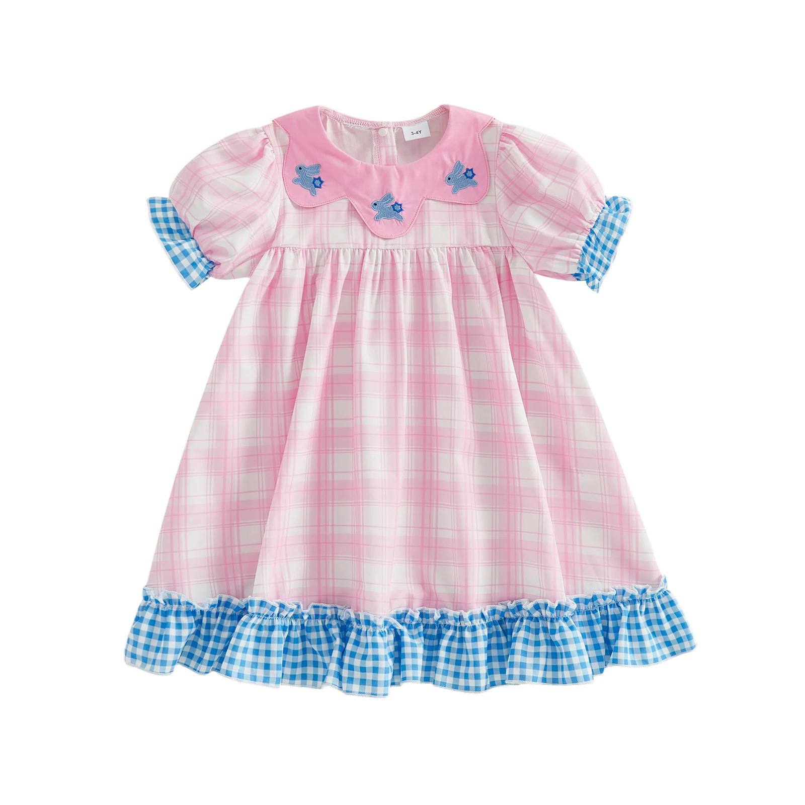 Toddler Little Girl Easter Dress Plaid Bunny Carrot Short Sleeve Ruffled Dresses Cute Summer Spring Clothes