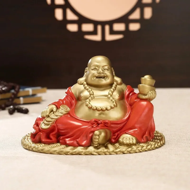 for Brass Small Maitreya Buddha Big Bellied Smiling Monk with Cloth Bag Hundred Fortunes Home Decoration Ornament Gift