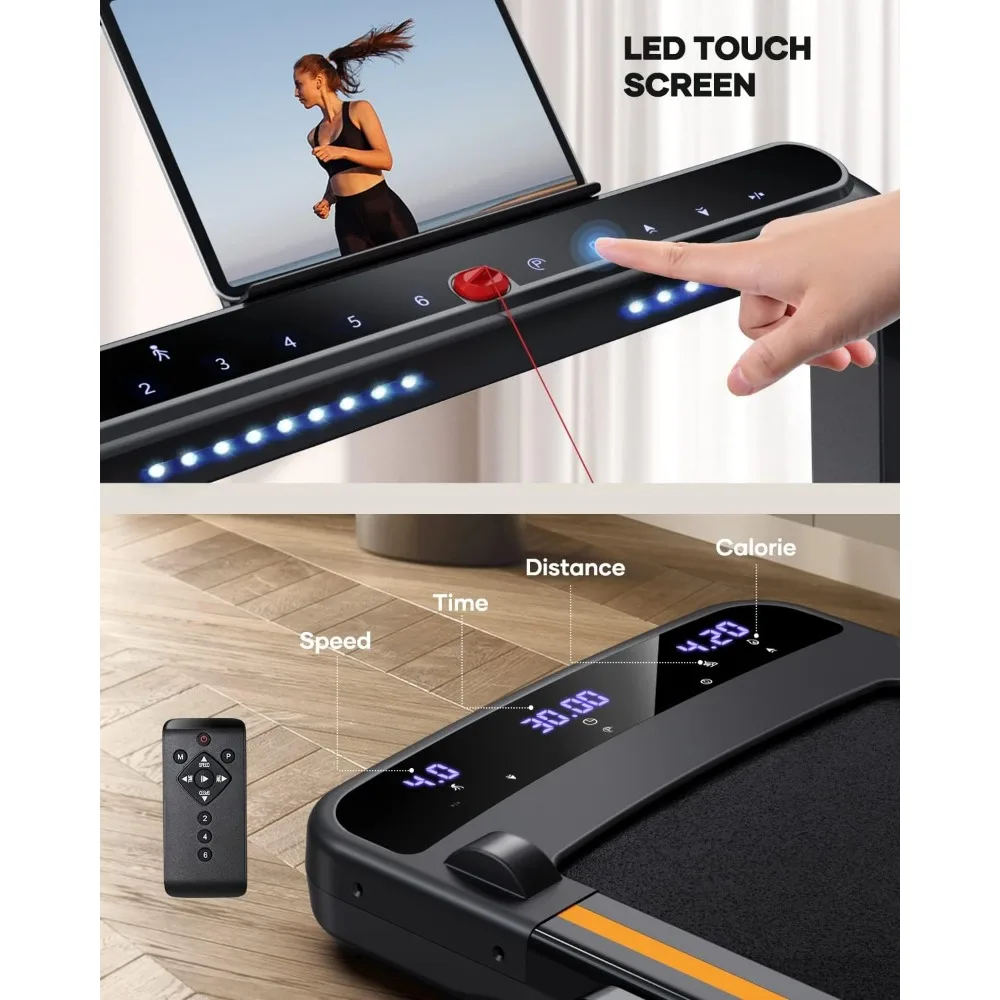 جهاز مشي مدمج قابل للطي بقوة 3.0 حصان، شاشات لمس LED مزدوجة، وسادة مشي للمنزل والمكتب وآلة الركض، تصميم قابل للطي تحت المكتب