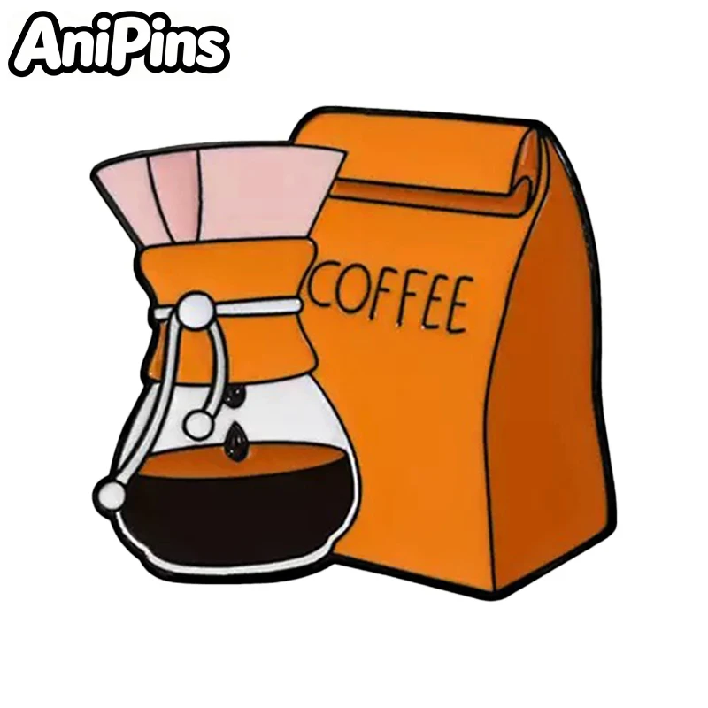 AniPins Cute Coffee Bread Pins For Women's Clothes Backpack 4-design Enamel Food Brooch Metal Lapel Badge Gifts