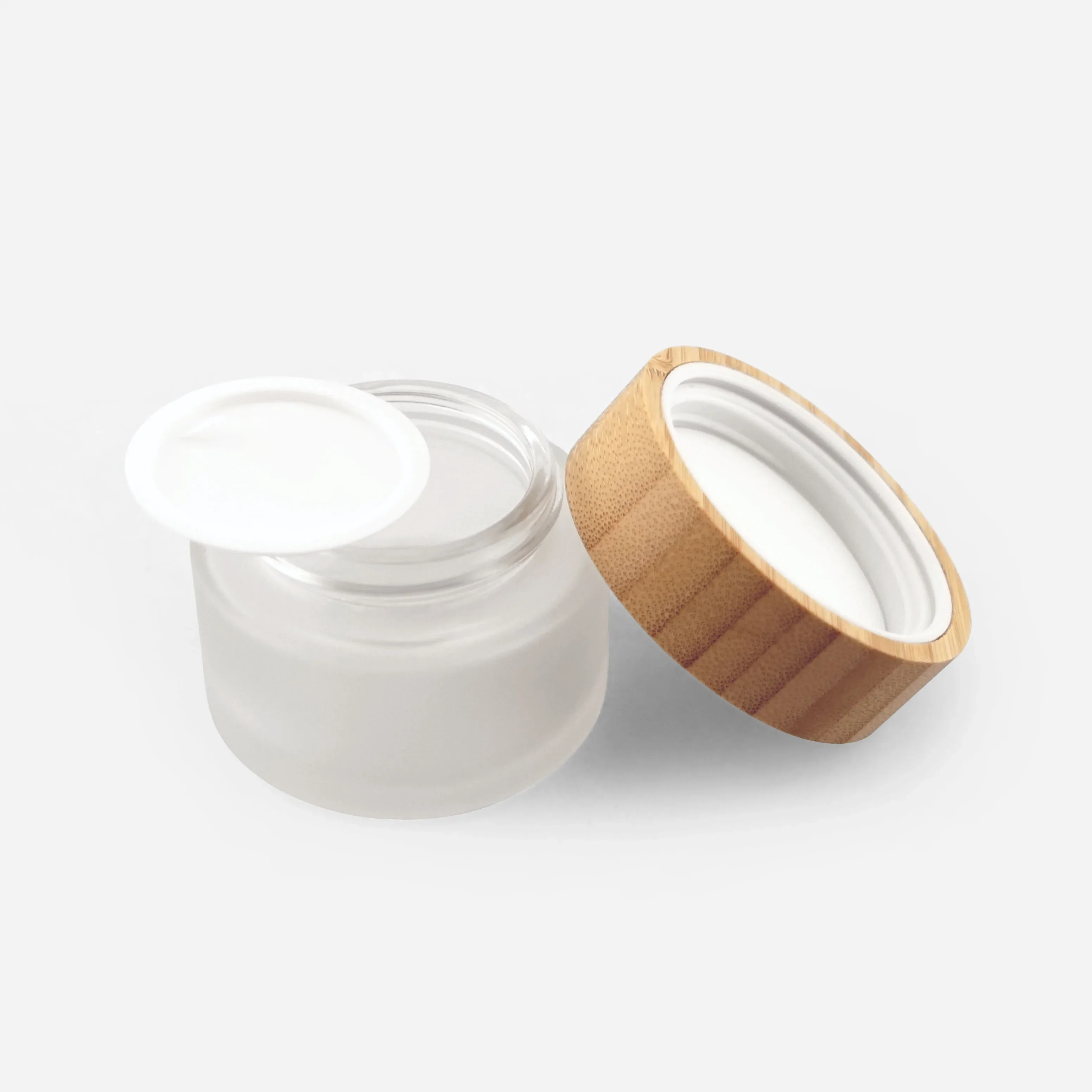 48pack 150g 5 oz Empty Cream Jar Glass Bottle with Bamboo Cap for Skin Care Cosmetic Container Bottle for a Cream Unique