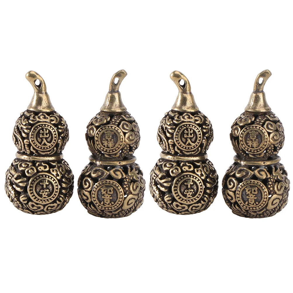 

4pcs Brass Gourd Keychain Pendant Hollow-Out Gourd Shaped Keyring Auspicious Adornment Creative Decorative Jewelry Craft For
