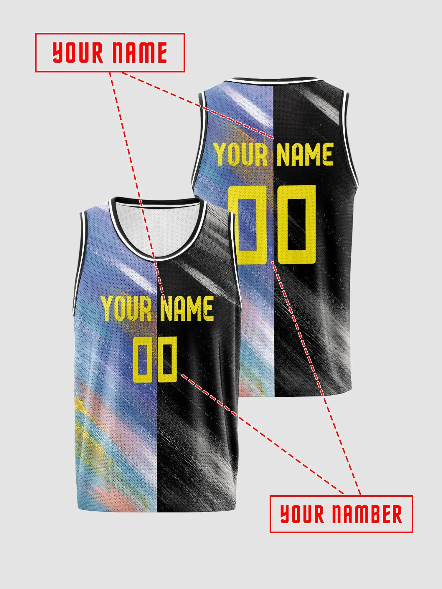 Split Graffiti Custom Basketball Jersey, Adults Kids Name Number Print Quick‑Dry Set