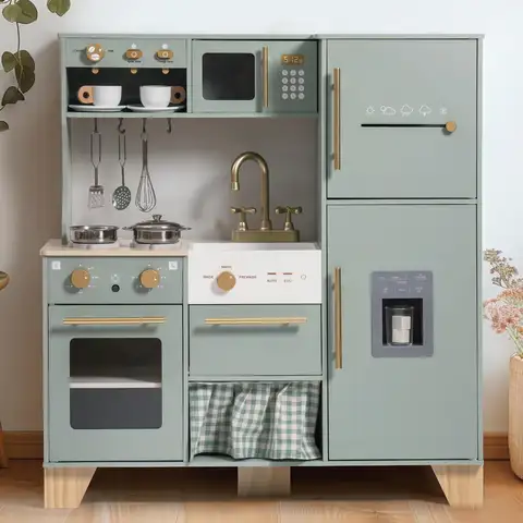 ROBOTIME ROBUD Corner Play Kitchen 10 in 1 Wooden Toy With Appliances & Utensils For Toddlers 3+