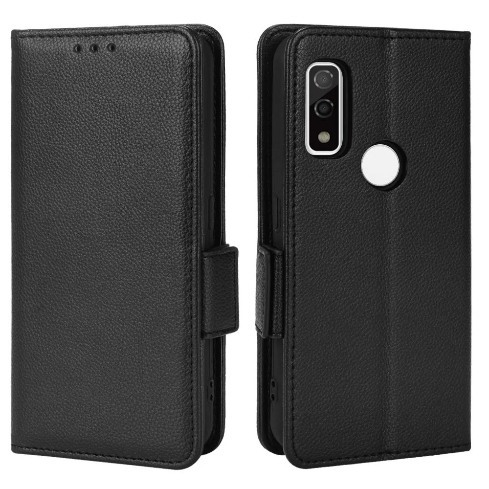 Card Slot Wallet Cover For Fujitsu Arrows We F-51B Magnetic Button Flip Leather Side Button Lychee Pattern Shockproof Phone Case