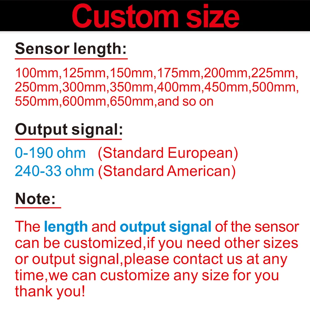 Size Customization Fuel Sensors 100-1500mm 650mm Water level Sensor For water level meter Fuel Level Gauges 0-190/240-33ohm