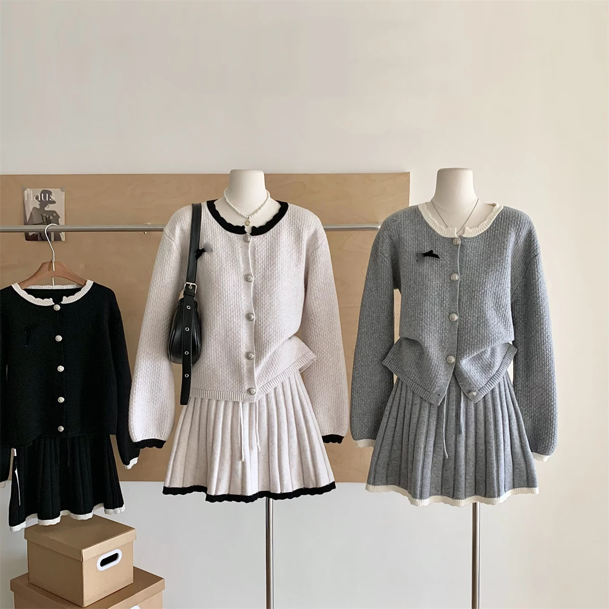 

Women Sweater Set Spring Autumn Round Neck Long Sleeved Knitted Cardigan Skirt 2Pcs Set Female Casual Skirt Outfits