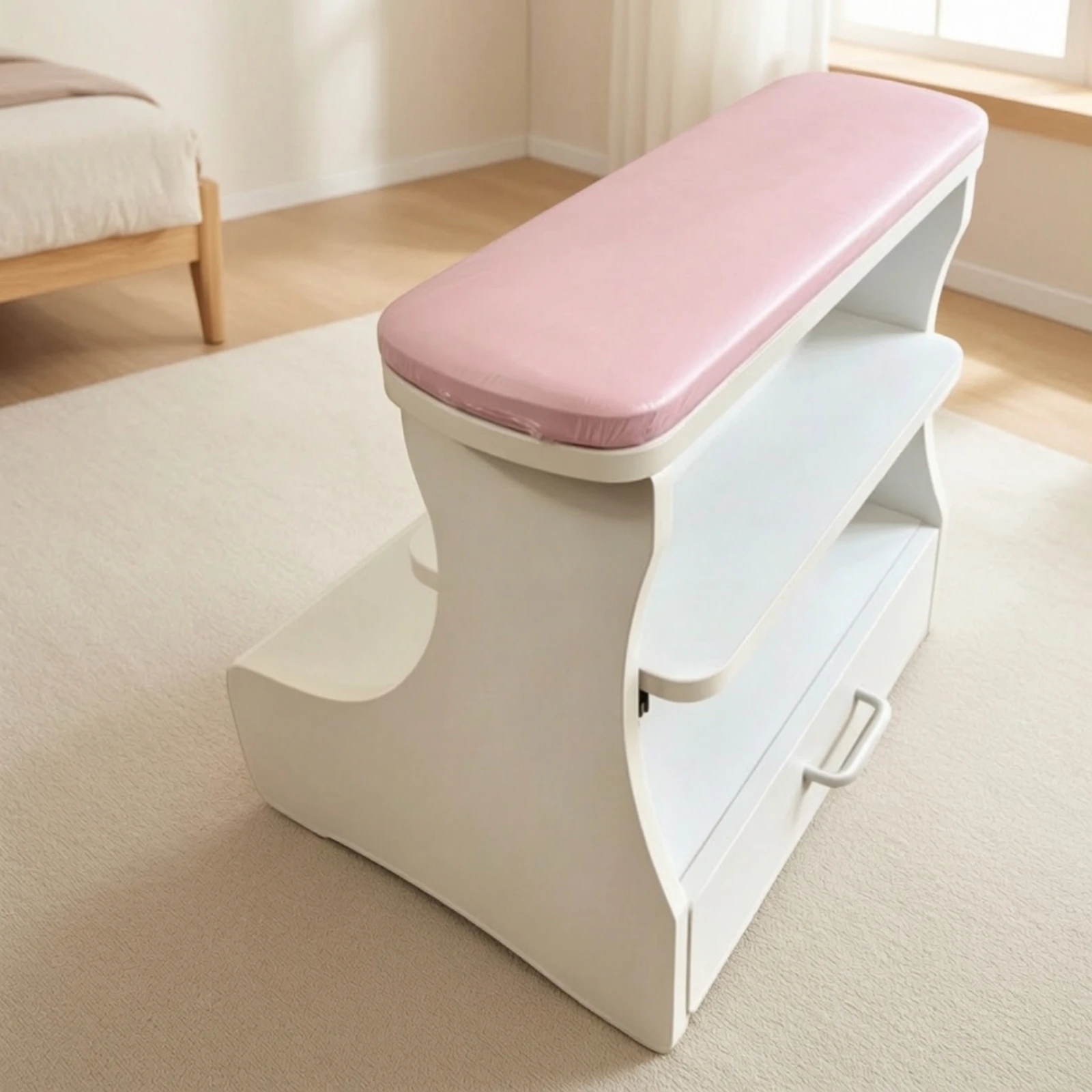 

Footrest Stool with Drawer Padded Manicure Footrest Manicure Foot Rest Compact Pedicure Stool Easy-Wipe for Nail Technicians