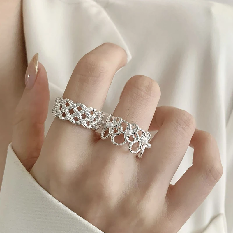 GANPUP Minimalistische Geometrische Geflecht-Verstellbare Fingerringe für Frauen, Modischer Neuer Silberfarbener Schmuck, Geschenk für Party und Büro кольцо – Detail 4
