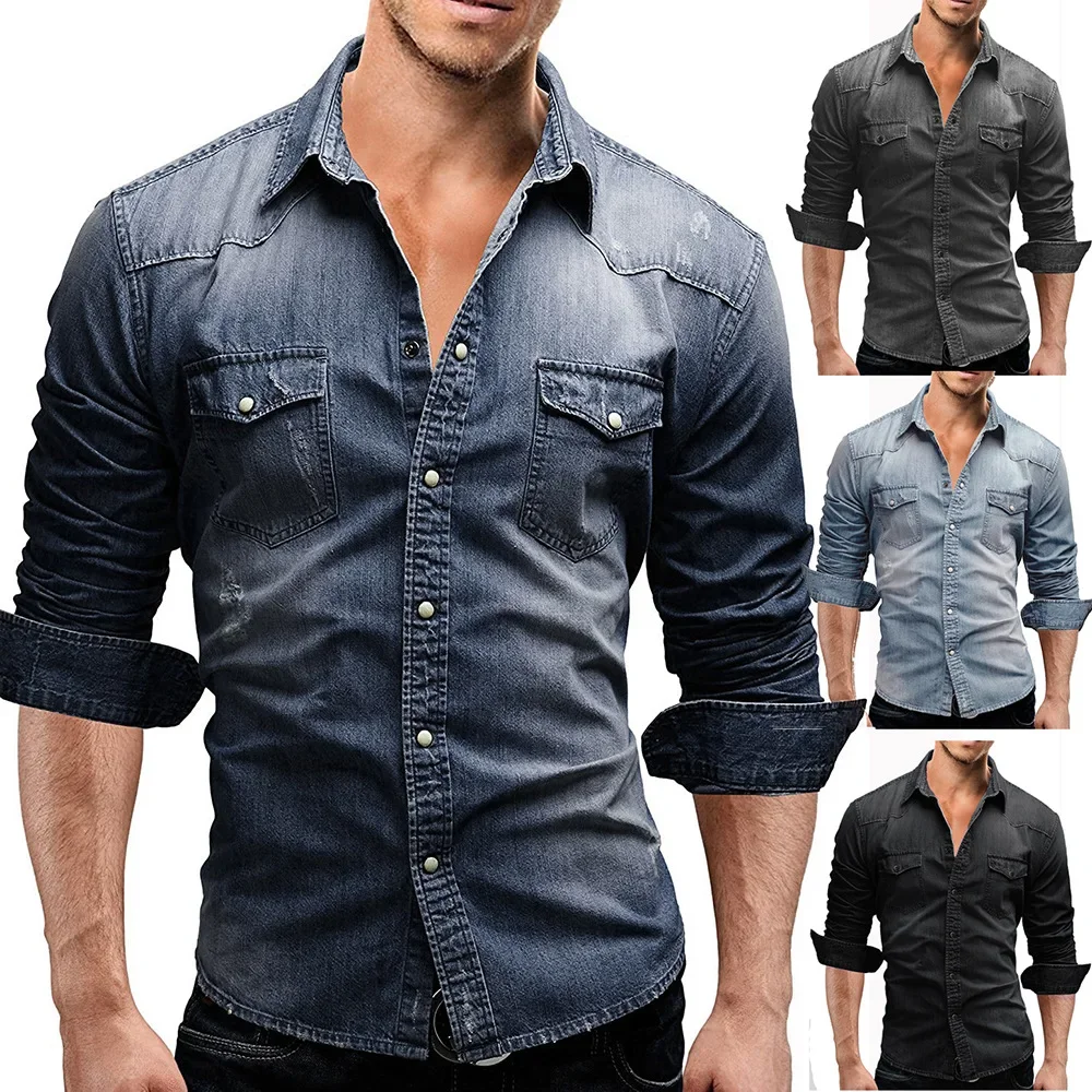 Shirts Men Tops Shirt Solid Turn Down Collar Full Sleeve Single Breasted Simple Slim Fit Button Casual Splice Regular Top