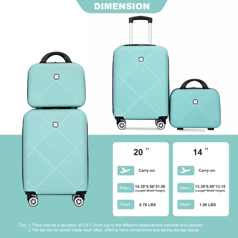 2Piece Luggage Sets ABS Lightweight Suitcase Spinner Wheels 20 14 LIGHT BLUE