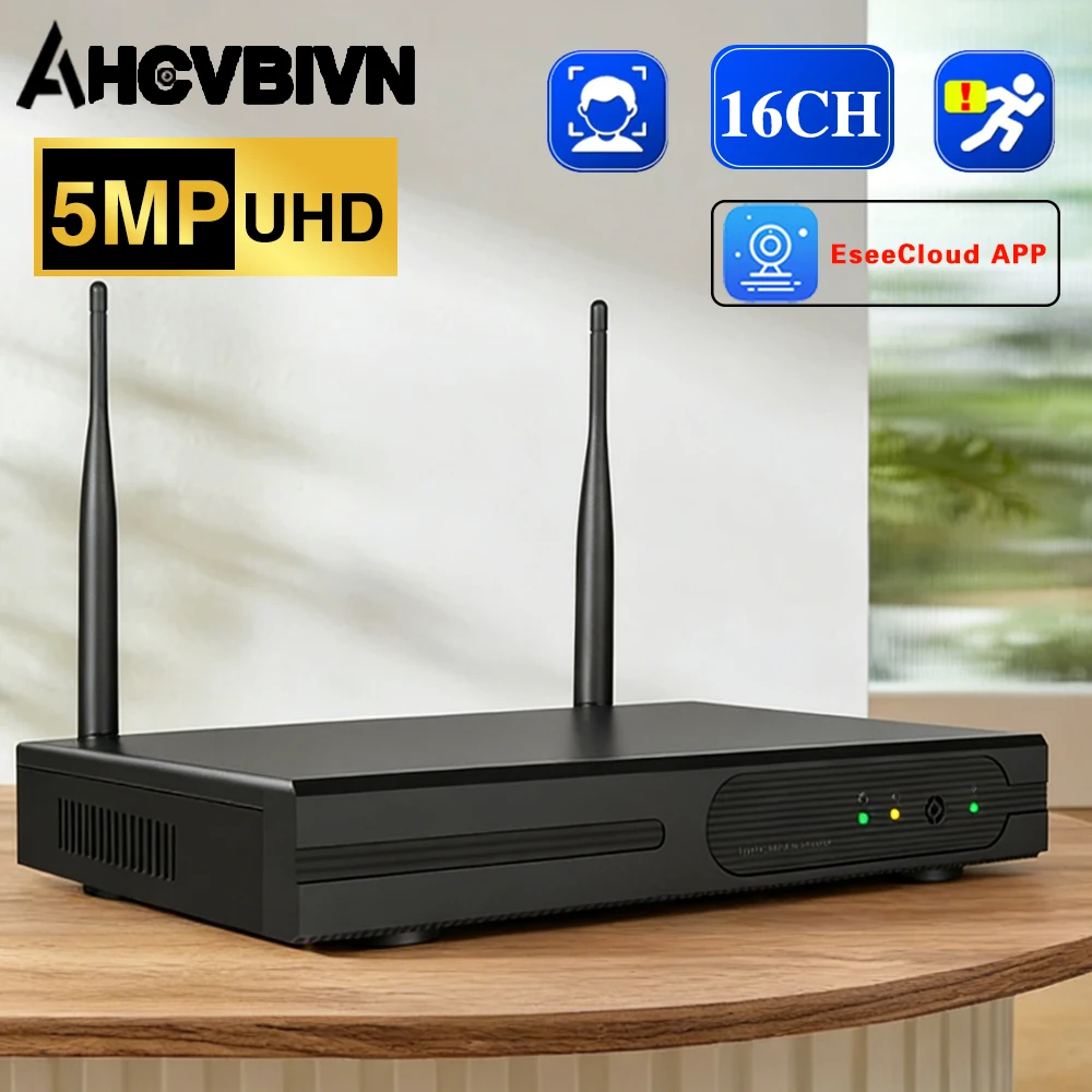 16-Kanal 5MP WLAN H.265 Drahtloser Netzwerk-Videorekorder mit Personenerkennung, Unterstützt 4TB Festplatte, Überwachungs-Sicherheitskamera