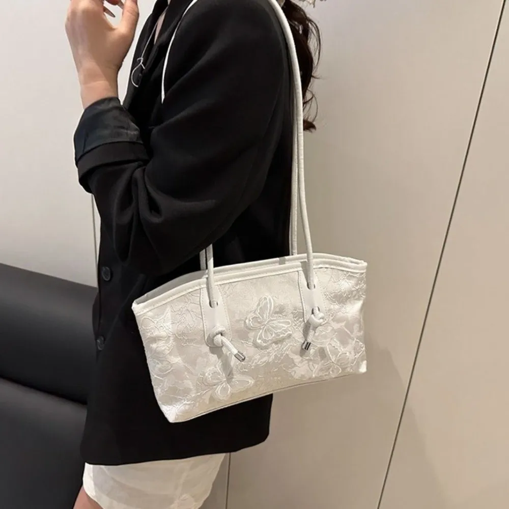 

Повседневная сумка-тоут с бабочкой Y2k, дорожная сумка на плечо в корейском стиле с вышивкой, большая вместительная сумка из искусственной кожи, женская сумка