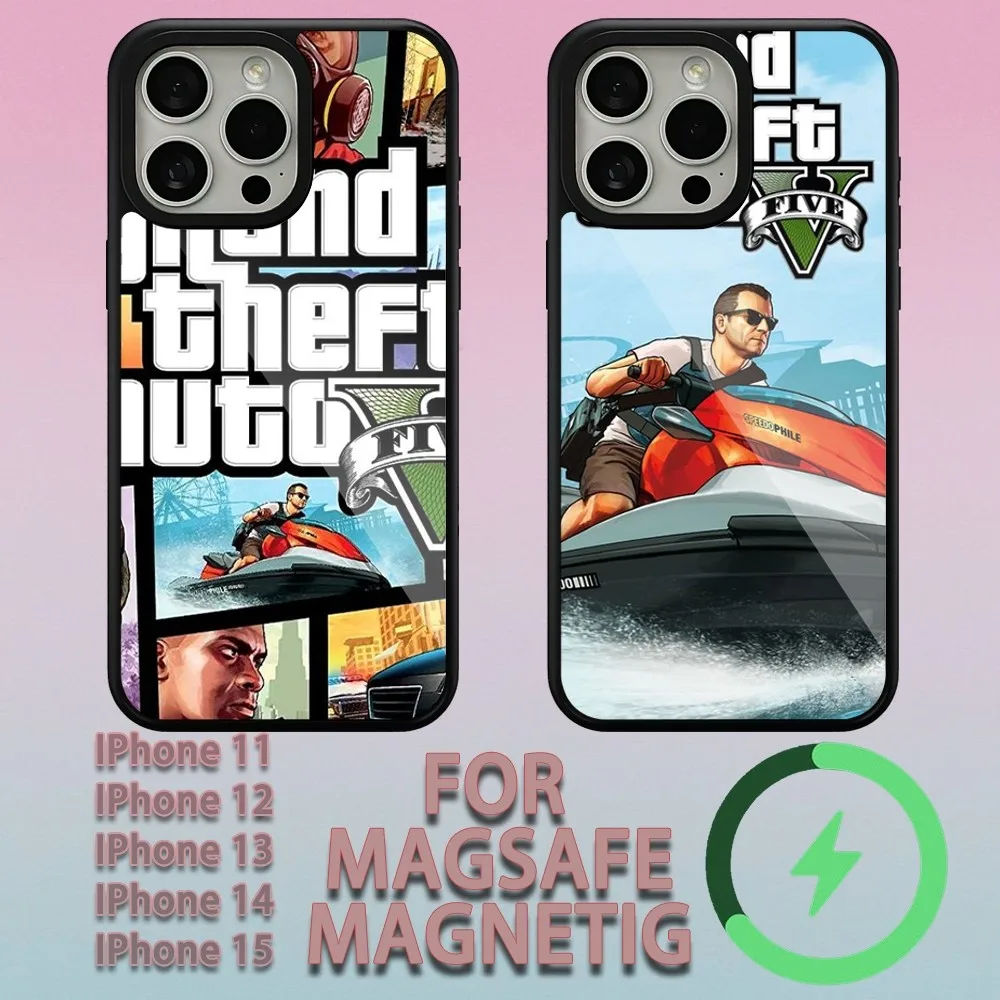 gta 5 Grand Theft  Phone Case For iPhone 11 12 13 14 15 Plus Pro Max Charging  Magsafe Magnetic Wireless Cover