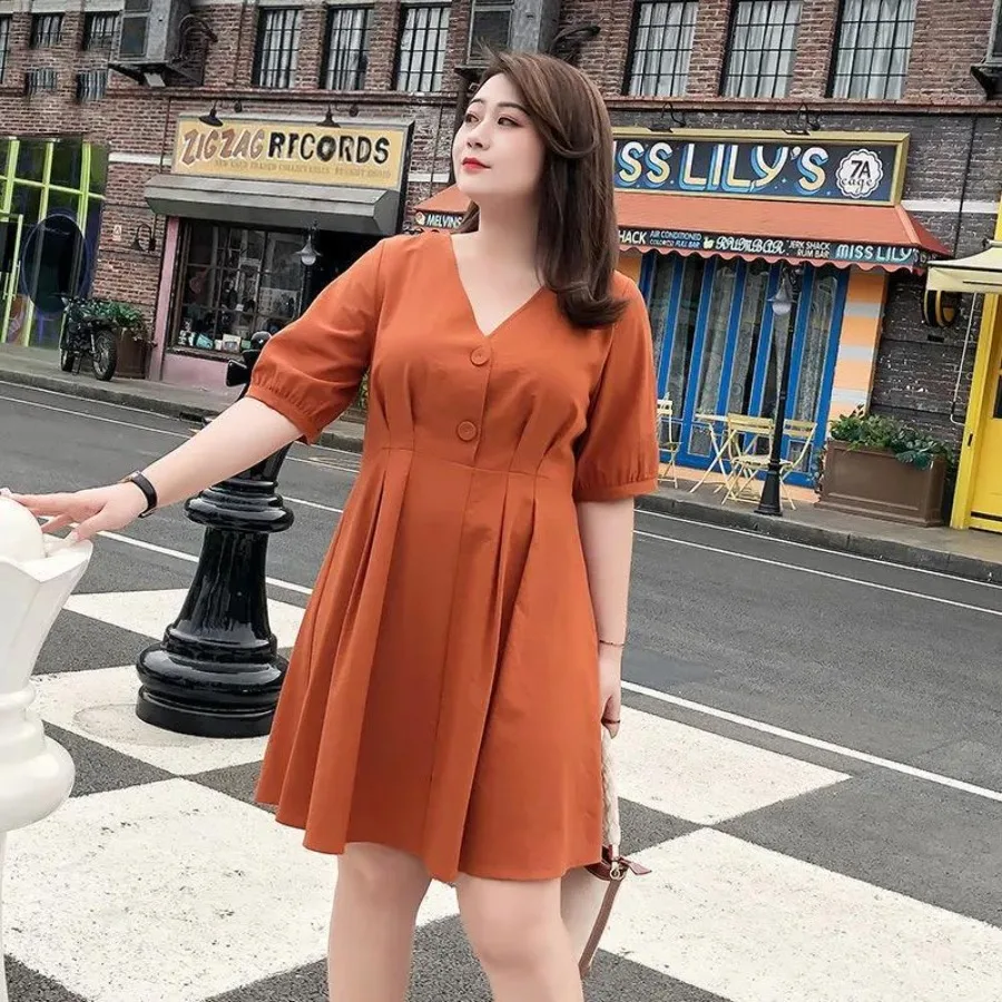 

【New style】Fat sister large size women's clothing 200kg 2022 new French niche very fairy belly-covering dress age-reducing summ