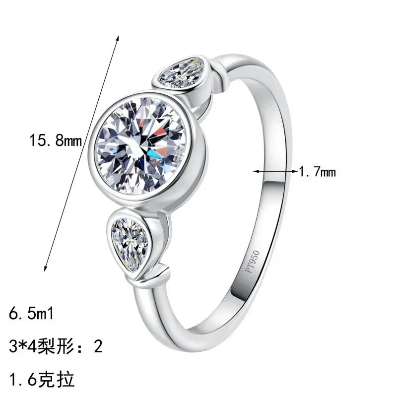 

Кольцо с муассанитом 1,6 карата, платина Pt950, для женщин, круглый дизайн с паве, простое, для повседневной носки, обручальное, подарок на День святого Валентина