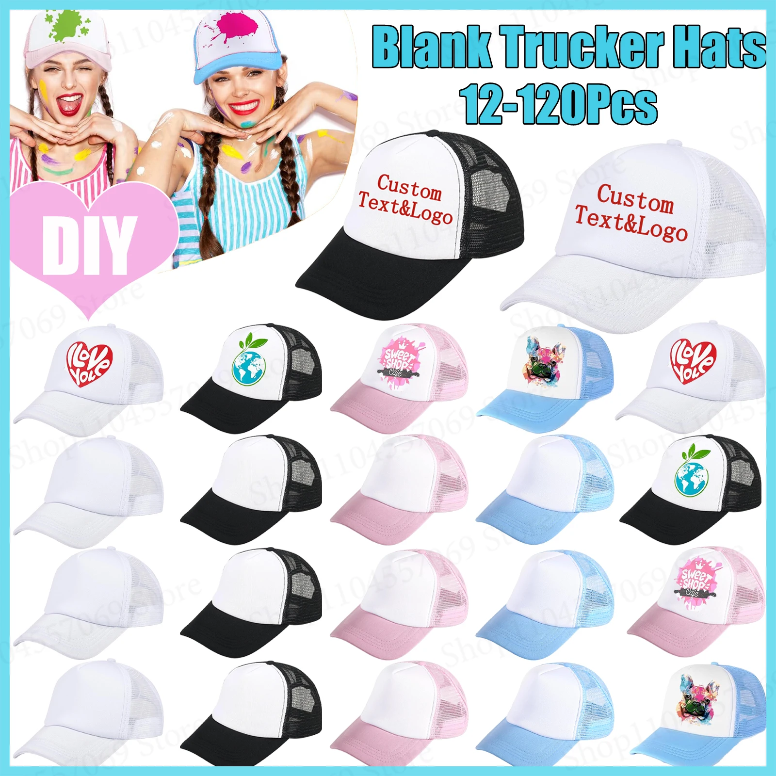 12-48Pcs Sublimation Blank Trucker Hats Personality DIY 