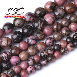 A+ Black Lace Rhodonite Beads Natural Stone Round Loose Spacer Beads For Jewelry Making 4 6 8 10 12mm DIY Bracelet Necklaces 15