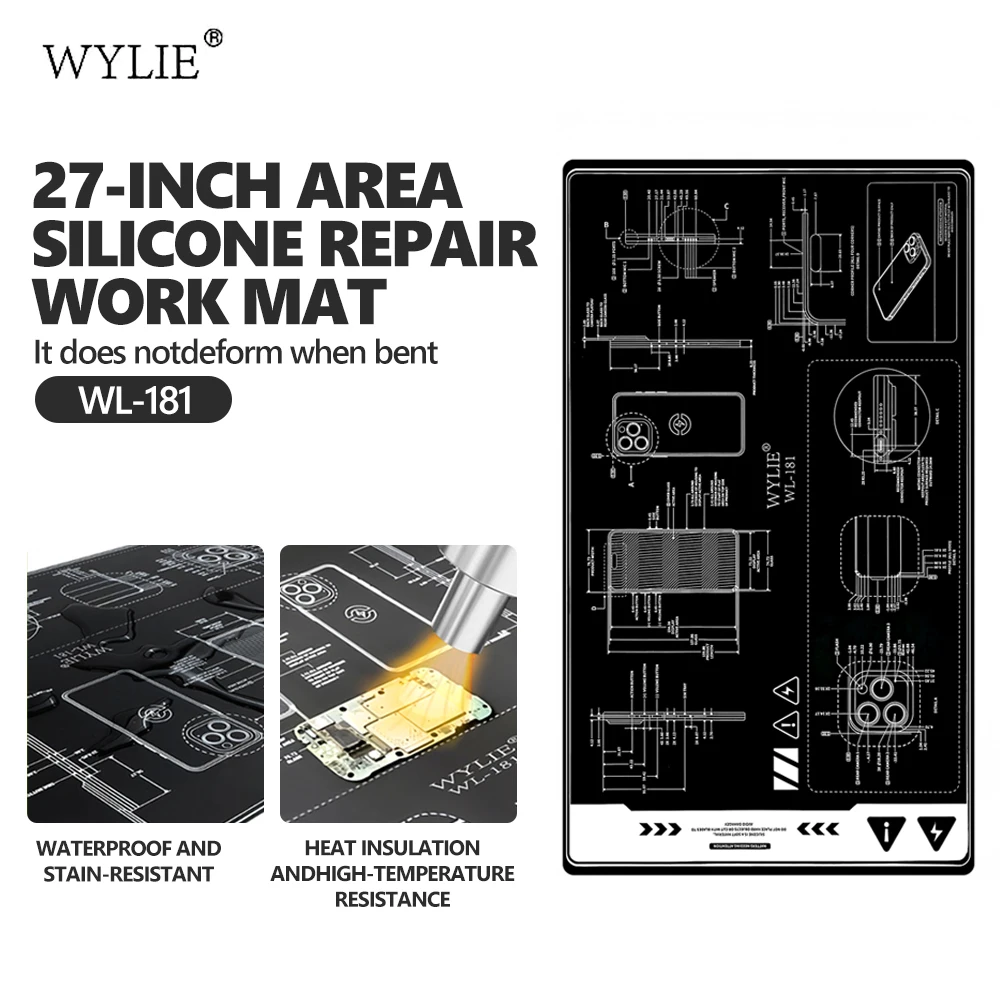 

WYLIE 27-дюймовый водонепроницаемый изолированный силиконовый ремонтный рабочий коврик для мобильного телефона, планшета, разборки, сварочный ремонт, силиконовый коврик, инструмент