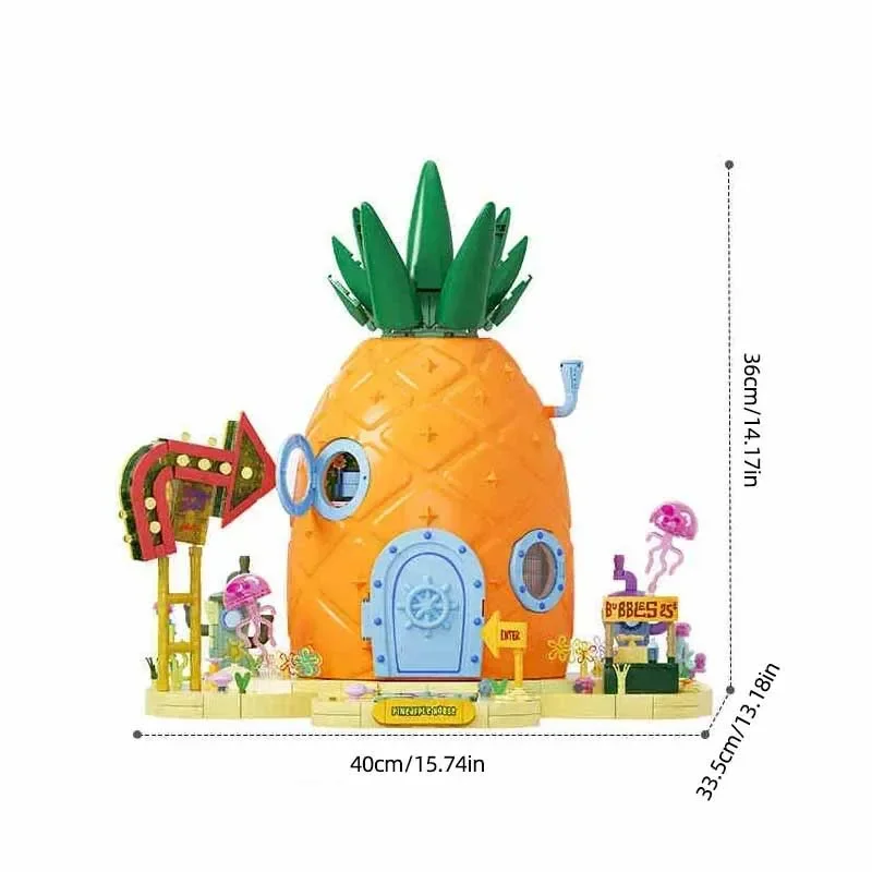 SpongeBob Schwammkopf Bausteine Ananas Haus Krabby Patty Restaurant Ziegel Modell Set Desktop Ornamente Kinder DIY Spielzeug
