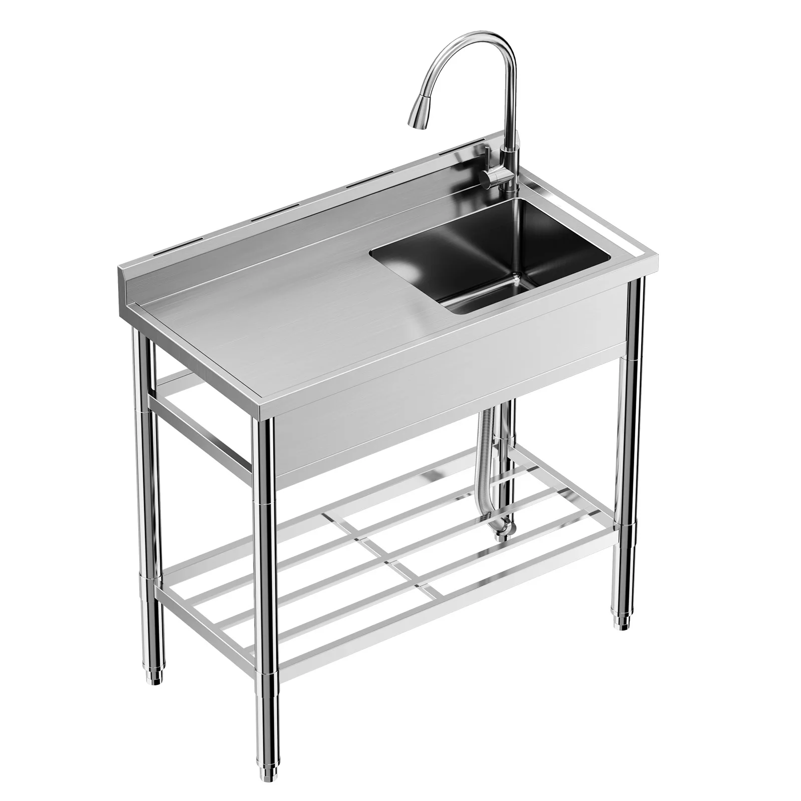 Image of Edelstahlspüle, 39x20x37 Zoll, freistehende Einzelspüle, gewerbliches Küchenspülenset mit Arbeitsplatte und Wasserhahn, NSF-zertifiziert, gewerbliche Einzelbecken-Küchen- und Mehrzweckschüssel für die