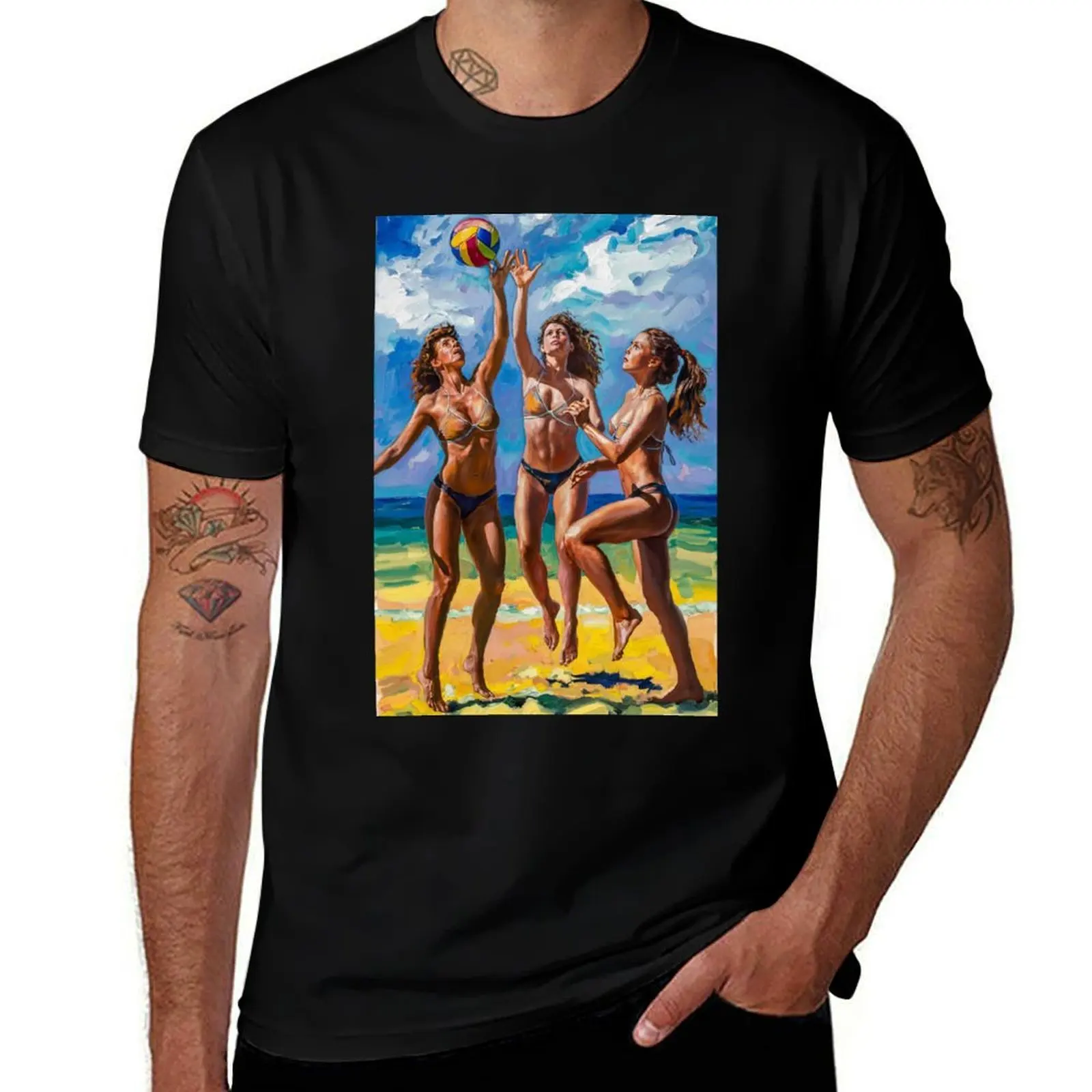 

Playful Beach Volley Ball Painting T-Shirt new gifts and t-shirts anime summer 2025 funny t shirts for men