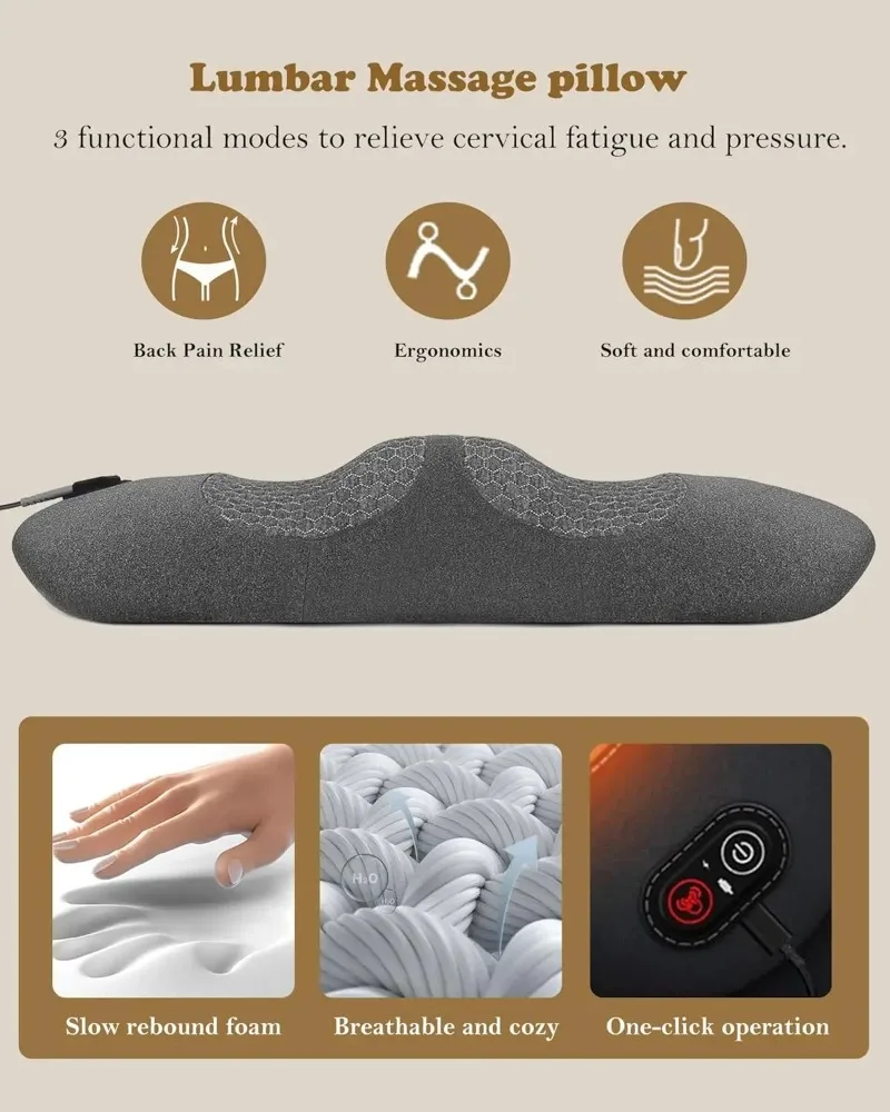 Spine Triple Fusion Back Massager,Lumbar Massager Support Pillow Adjustable Height for Bed and Chair for Relief Deep Tissue