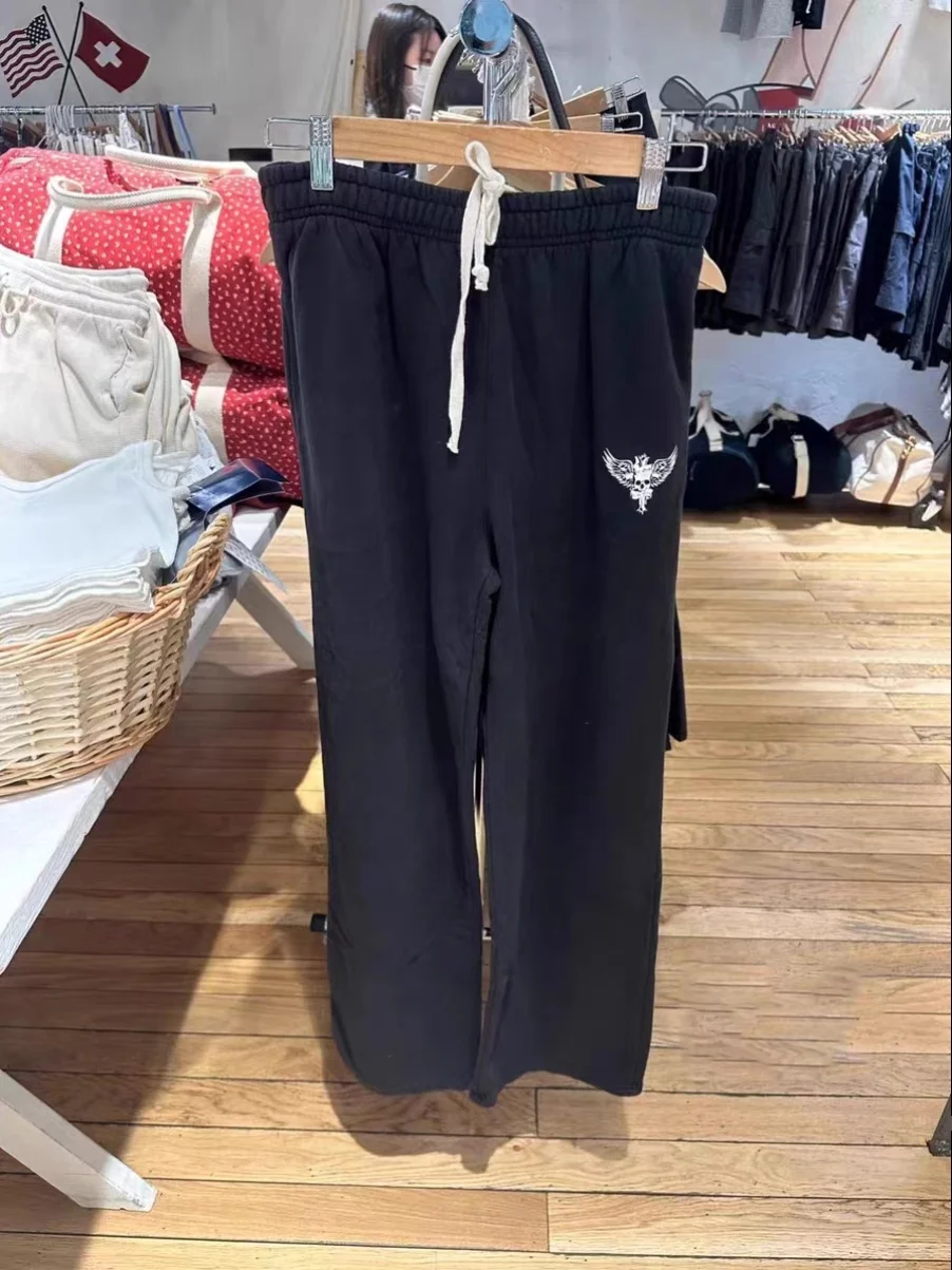 

Ретро-спортивные брюки с принтом «Ангельские крылья» в американском стиле, прямые, повседневные, свободного кроя, из хлопка, с эластичным поясом, длинные