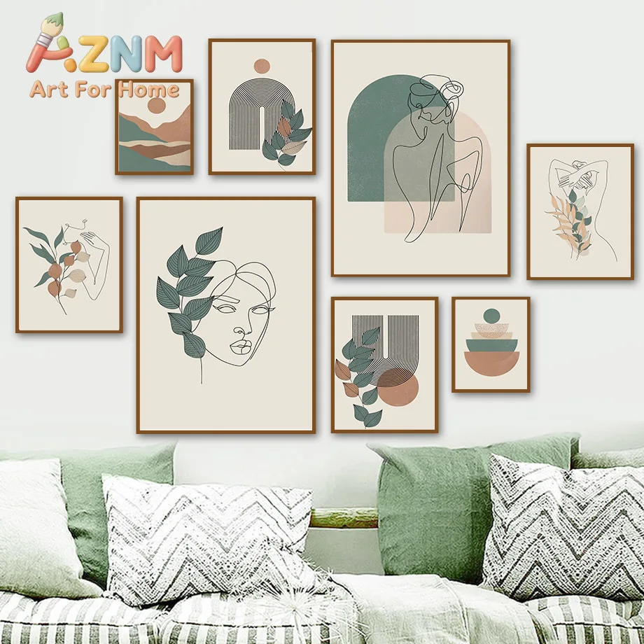 Abstract Lines Canvas Painting Boho Art Prints Geometry Wall Paintings Leaf Print Pictures Nordic Posters Living Room Decorat