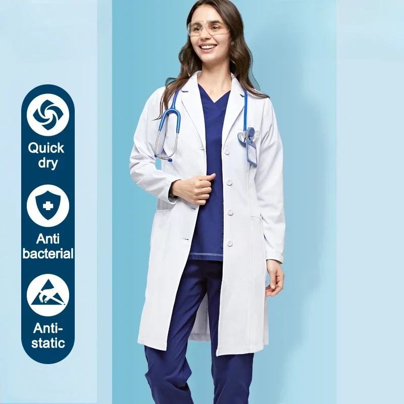 

Professional Medical Work Clothes Do Not Pill, Doctor Food Laboratory Beauty Long-sleeved Work Clothes White Coat