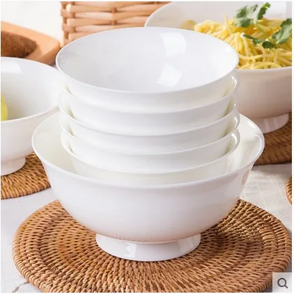 

Jingdezhen White Creative Home Bone China Chinese Tableware Bowl, High Footed Bowl, Ceramic Large Rice Bowl, Small Soup Bowl