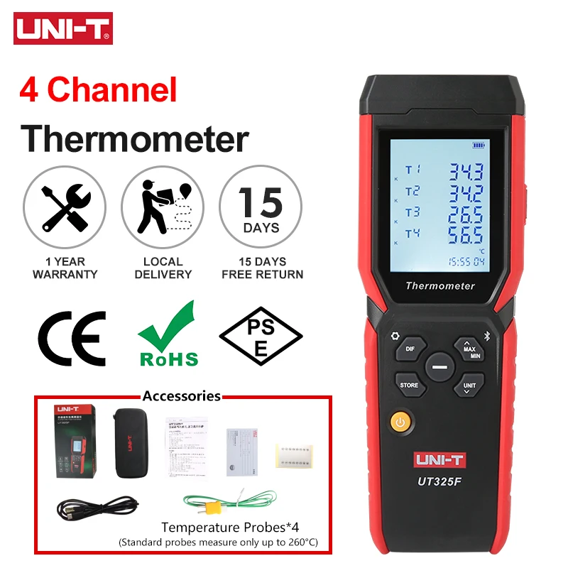 Uni-t-alta Precisão Bluetooth Termômetro Digital Canais Termômetro Medidor de Temperatura tipo k Ut325f j t e r s n k