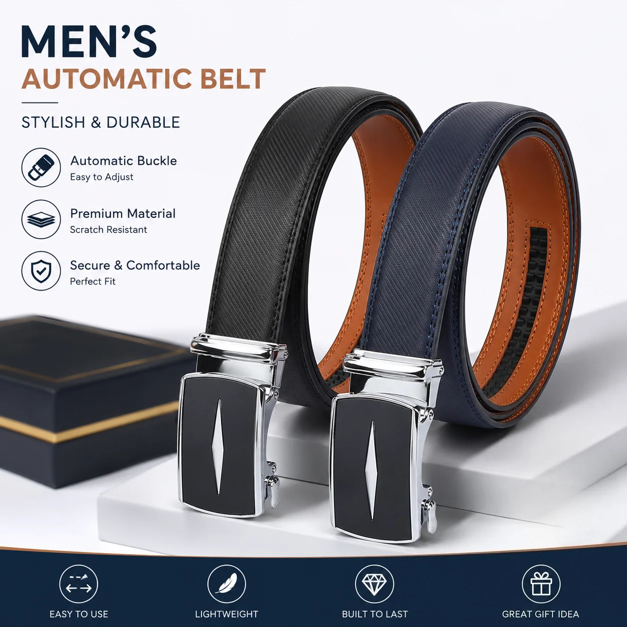 

3.5cm Carbon Fiber Metal Alloy Automatic Buckle Belt Luxury Men's Genuine Leather Waist Straps Fashion Casual Business Waistband
