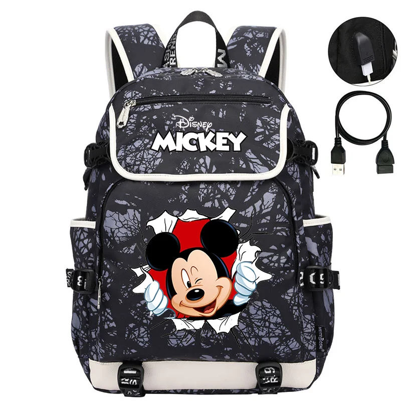 Disney Mickey Minnie Mouse Men Women USB Charging Laptop Travel Backpacks Boys Girls Teenager School Bags Mochila