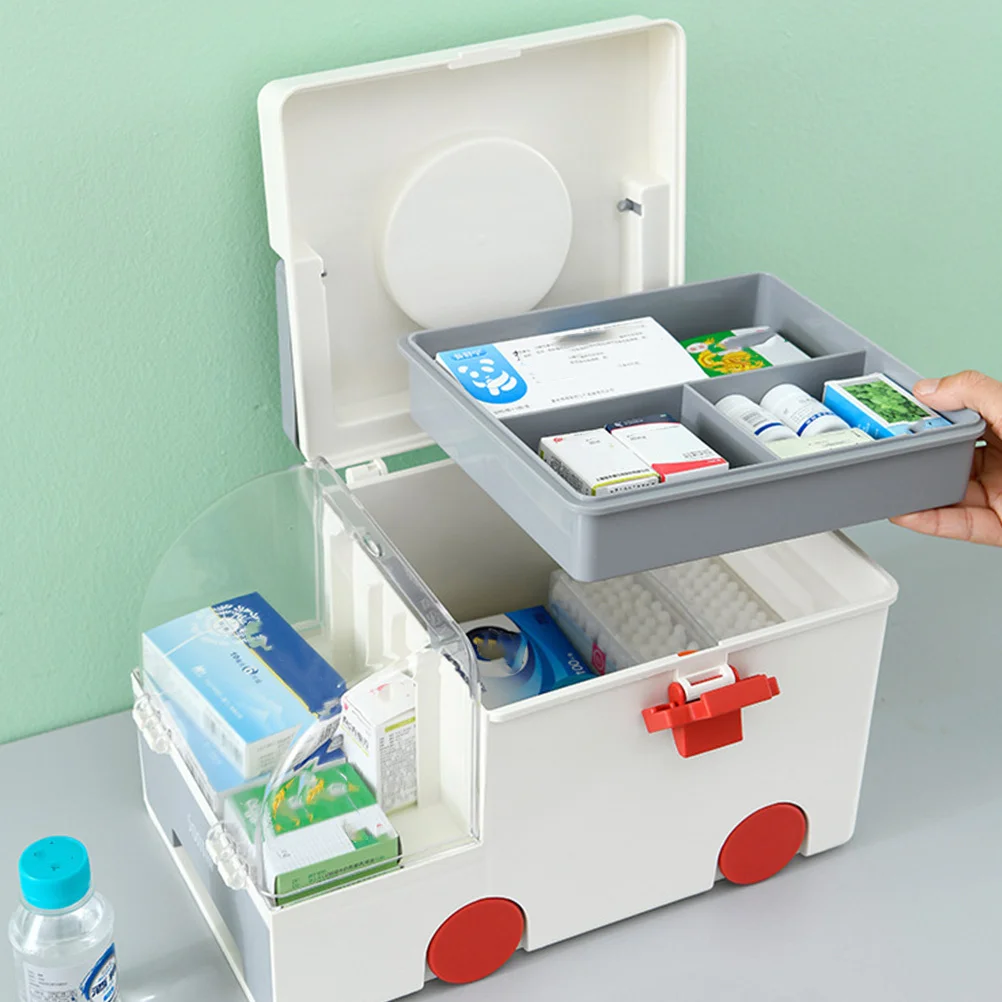

First Aid Storage Box Plastic Medicine Case Large Capacity Household Emergency Organizer Durable Medical Storage