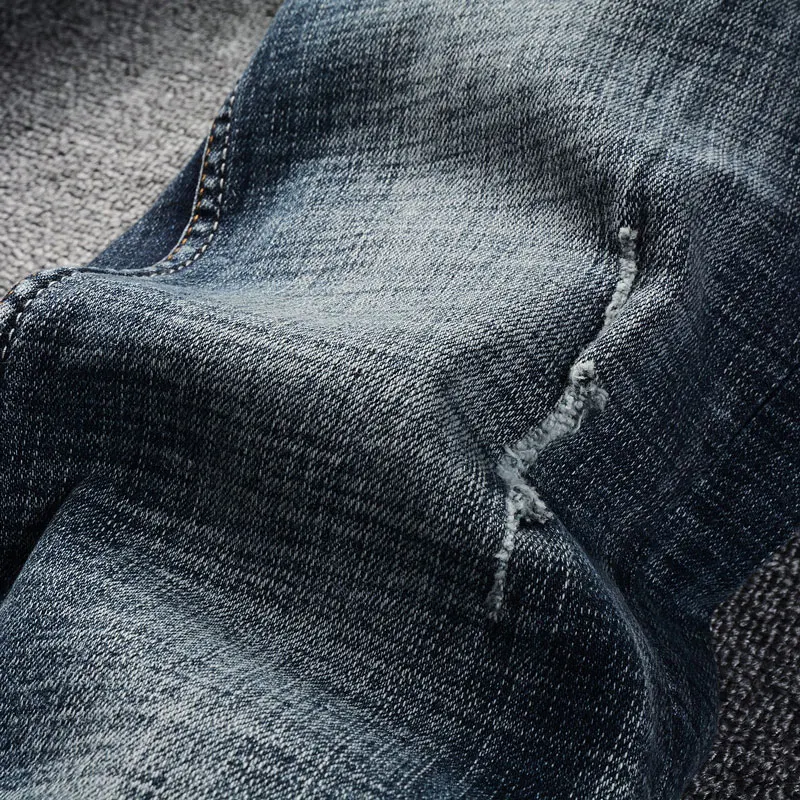 Italian Style Fashion Men Jeans High Quality Retro Black Blue Elastic Slim Fit Ripped Jeans Men Vintage Designer Denim Pants