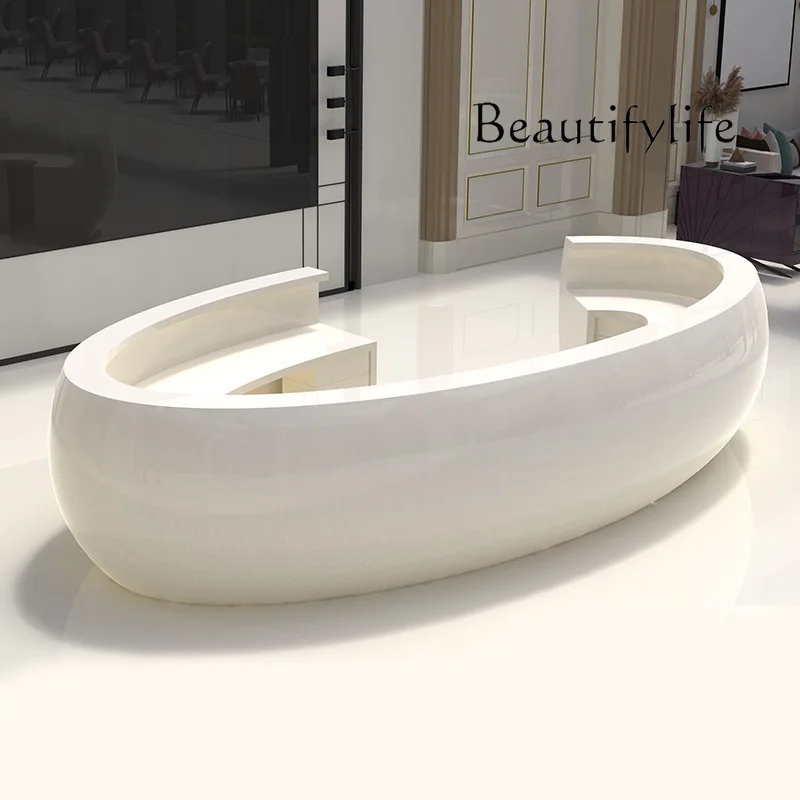 Simple curved bar counter beauty salon checkout page circular creative information desk paint fiberglass