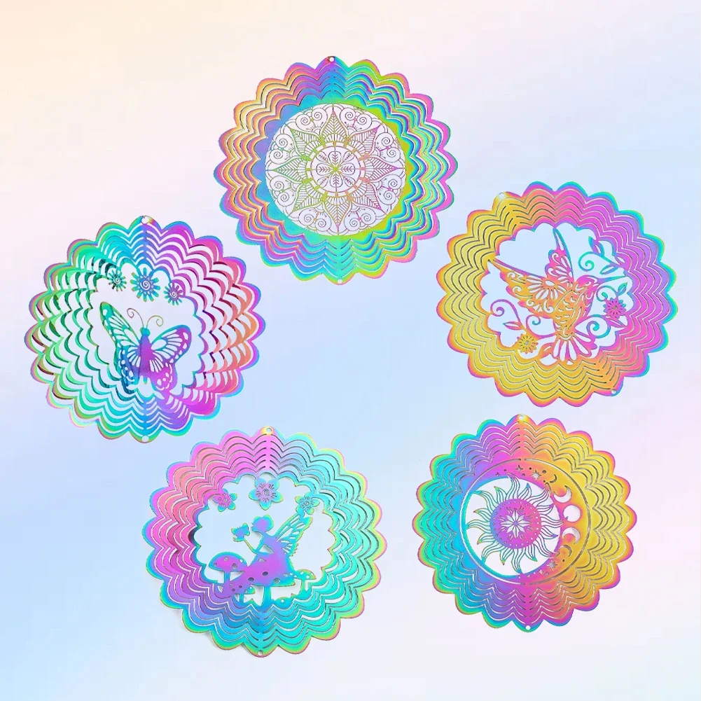 2pcs Wind Spinner Whirligig Rainbow Mandala Hanging DIY Wind Chimes Suncatcher Illusion Magical Garden Yard Decor Bird Deterrent