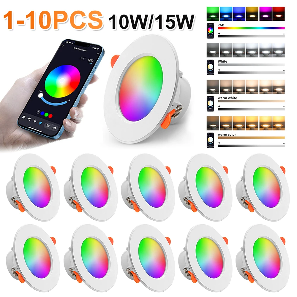 10W/15W Smart LED Downlight Bluetooth Ceiling Lamp RGB Lamp APP Remote Control Color Changing light for Alexa Google Home