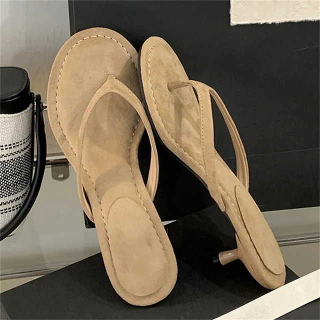 Eilyken Fashion Round Clip Toe Thin Low Heels Women Slippers Outdoor Casual Sandals 2026 New Summer Flip Flops Shoes